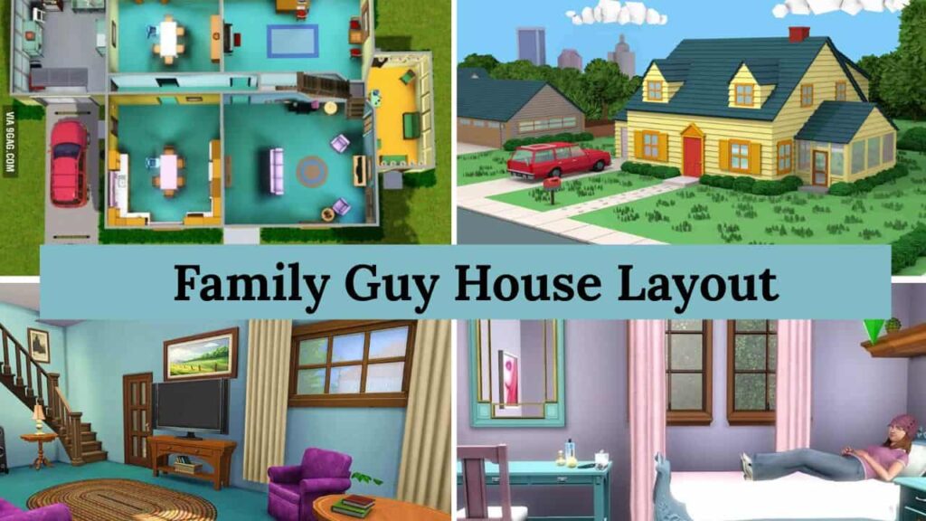 a collage showing family guy house structure and layout