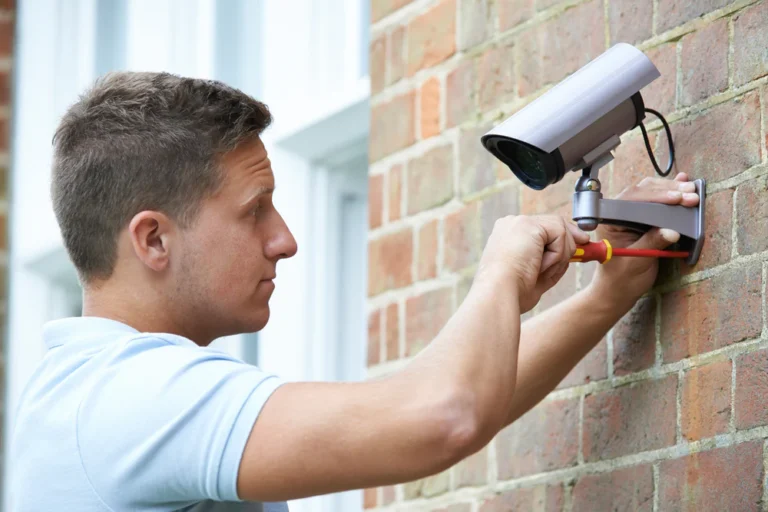 a person installing security camera