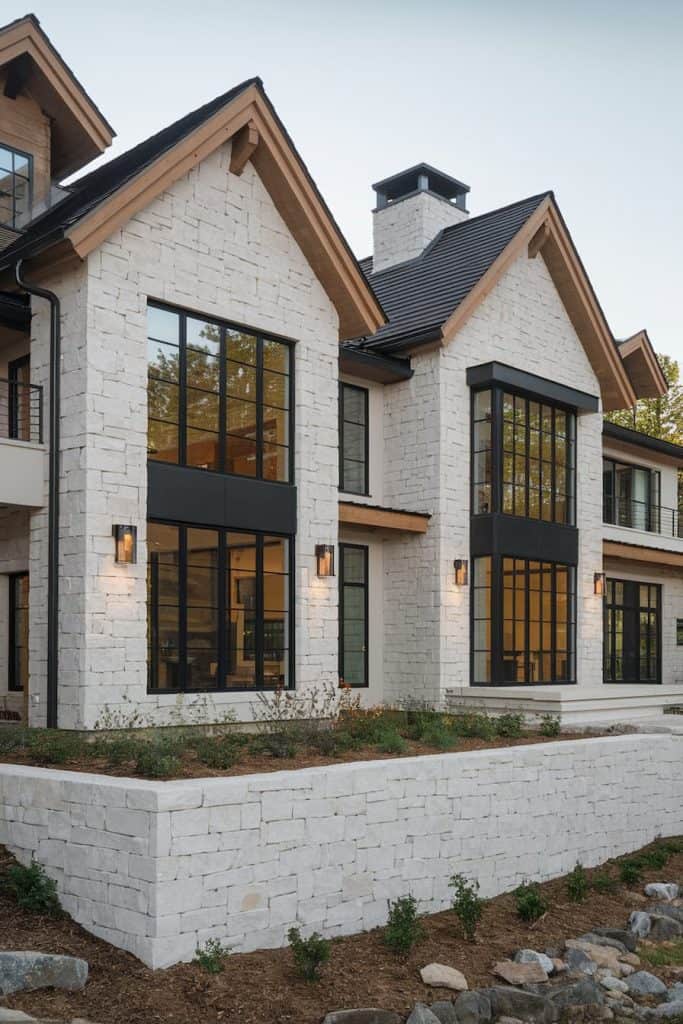 black grid windows and black wooden roof