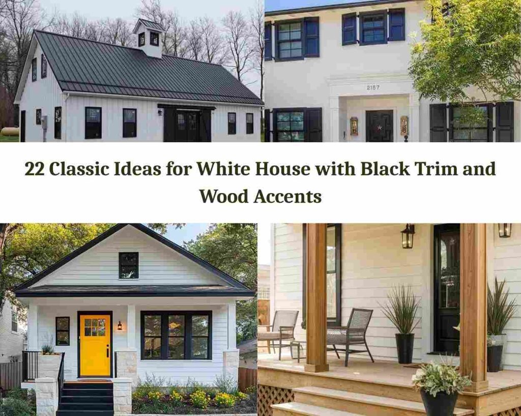 22 Classic Ideas for White House with Black Trim and Wood Accents