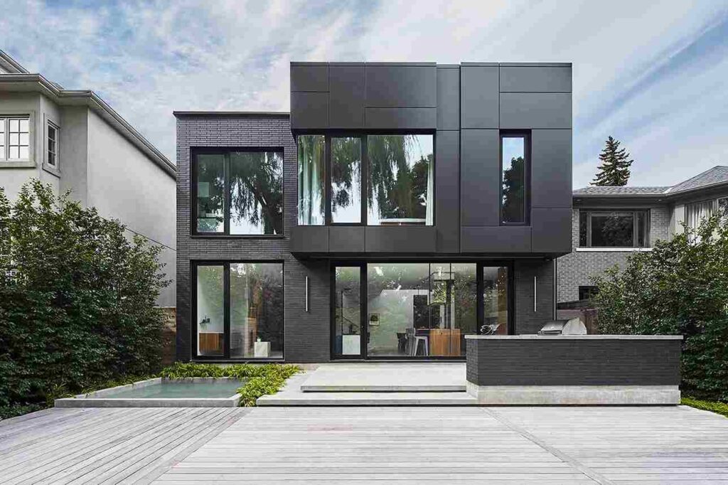 Glass walls on black house