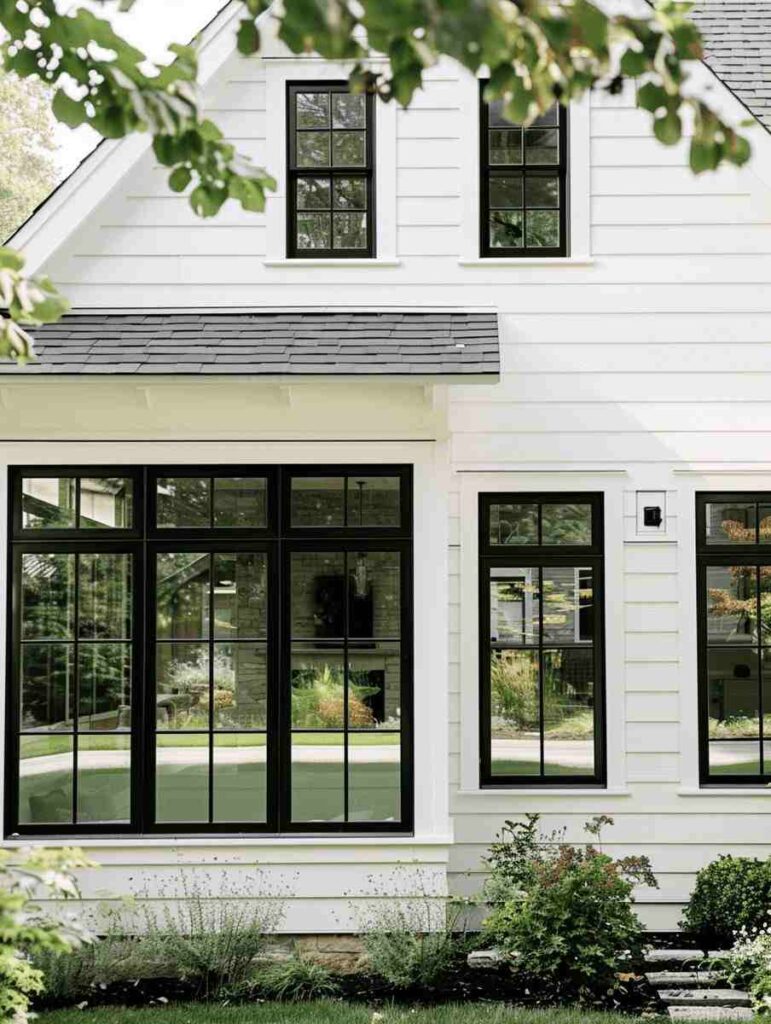 White house and black trim and black windows