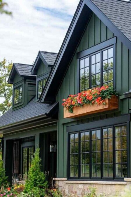 25 Chic Ideas for Sage Green House with Black Trim - Tangy House