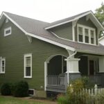 dark olive green house with black trim