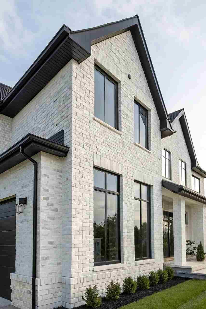 White house with black trim and black windows