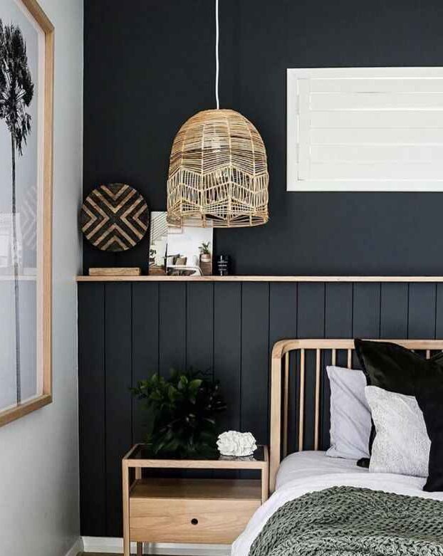 A black bedroom white wooden side table 