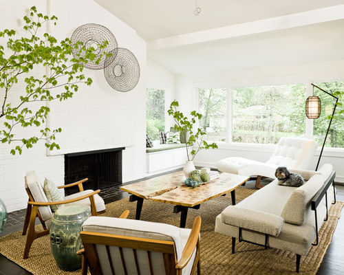 White living room with wooden armchair