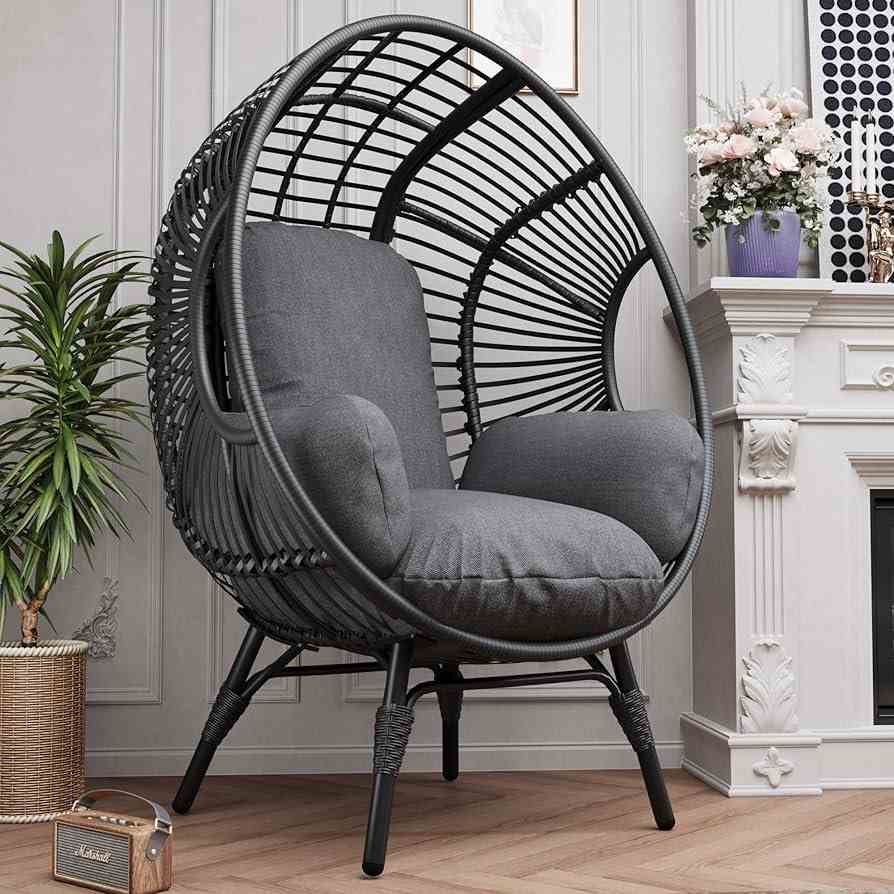 A rattan chair in grey living room with wooden floor 