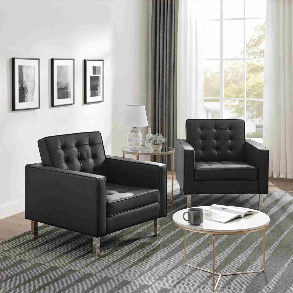 A black chair with glass table in grey living room 