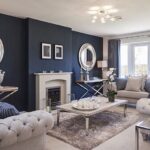 modern grey and navy living room featured image