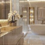 white and gold bathroom featured image