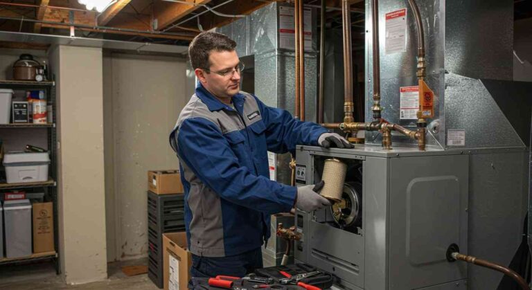 technician-performing-maintenance-on-a-piece-of-heating-equipment-likely-an-oil-furnance