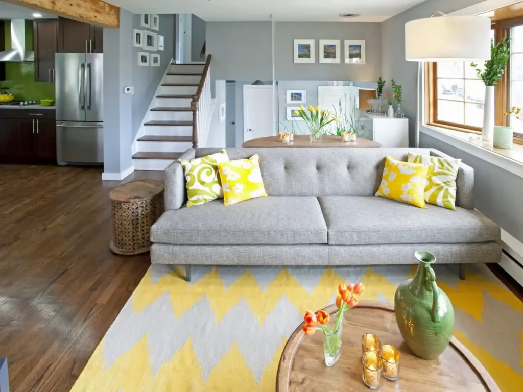 Yellow Tones with Grey living room