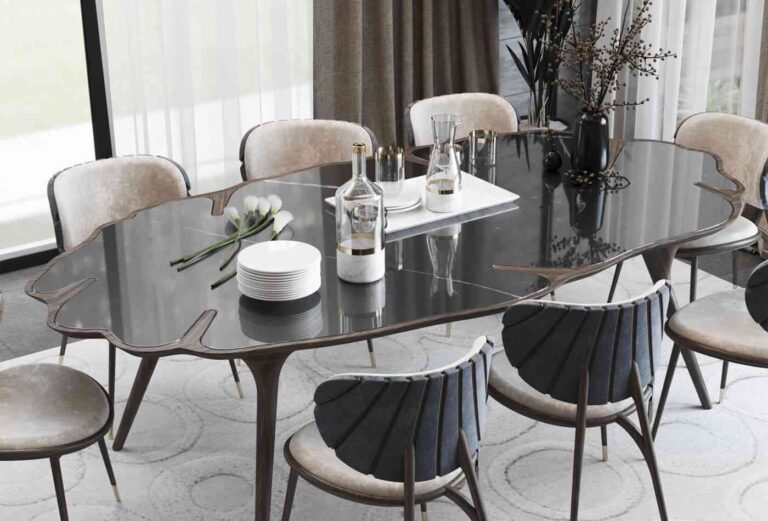modern-dining-room-setting-dark-dining-table-with-a-cloud-like-shape-and-several-dining-chairs-surrounded-the-table