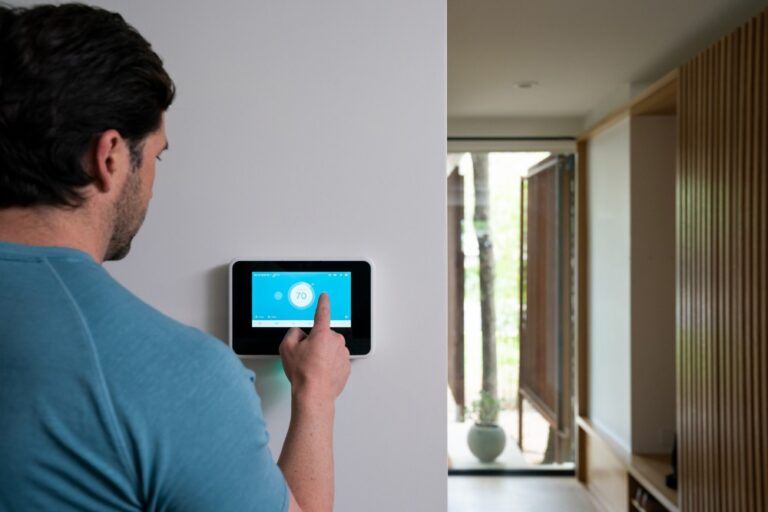 person-interacting-with-vivint-smart-hub-a-wall-mounted-touchscreen-control-panel