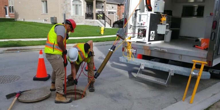 two-utility-workers-performing-maintenance-or-inspection-work-on-a-manhole-in-a-residential-street
