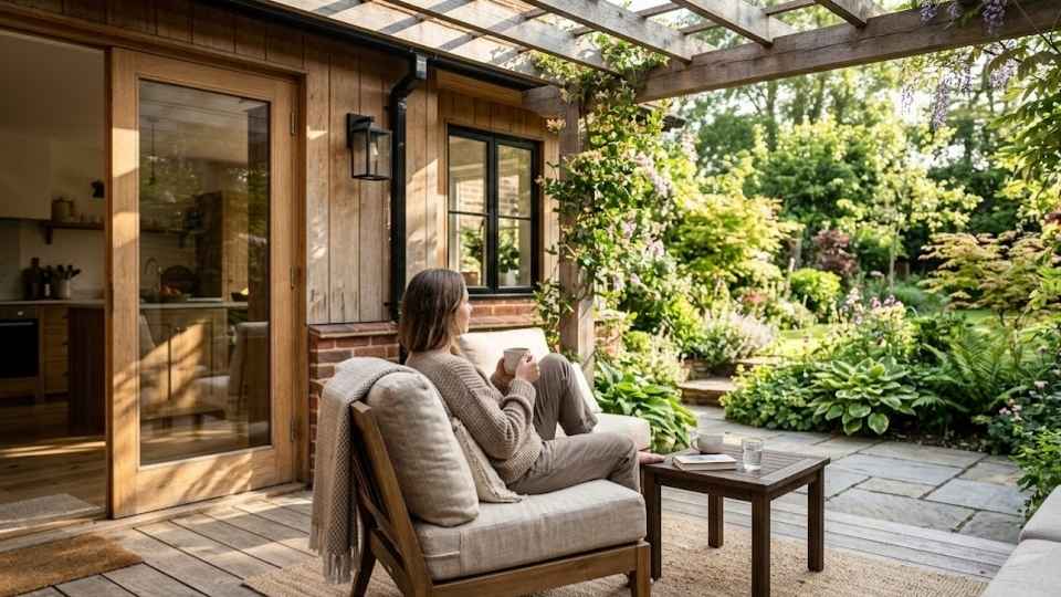 An Image Showing a Person Relaxing in Front of his Garden