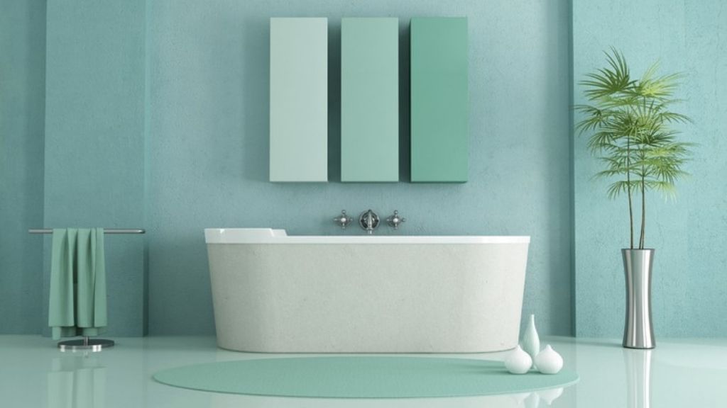 An Image of Bathroom Painted with cyan color