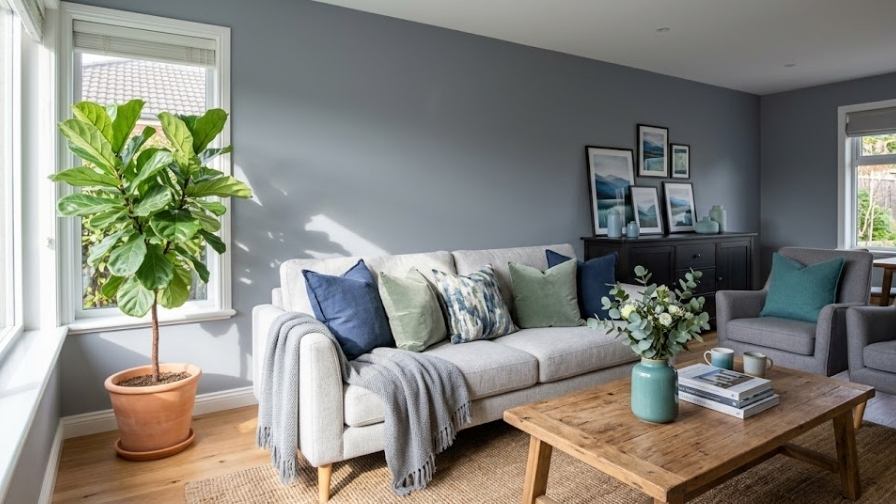  Blue and Green Color with Gray Walls