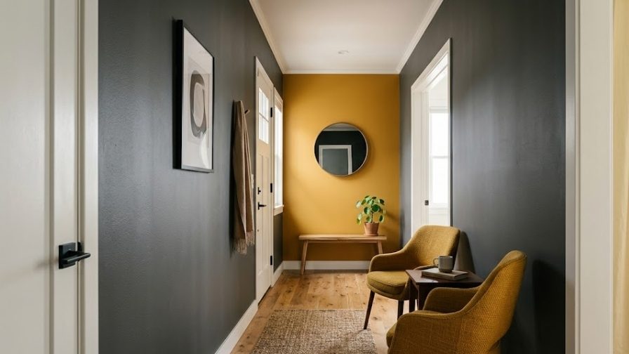 An Image of Mustard and Yellow Color with Gray Walls