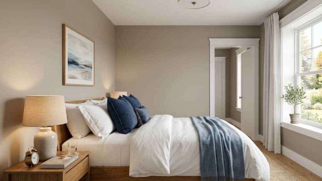 An Image of Sherwin Williams Alpaca Color in the Bedroom