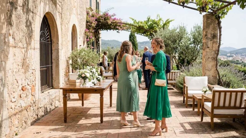 An Image of a Women Wearing Emerald Dress With Nude Shoes