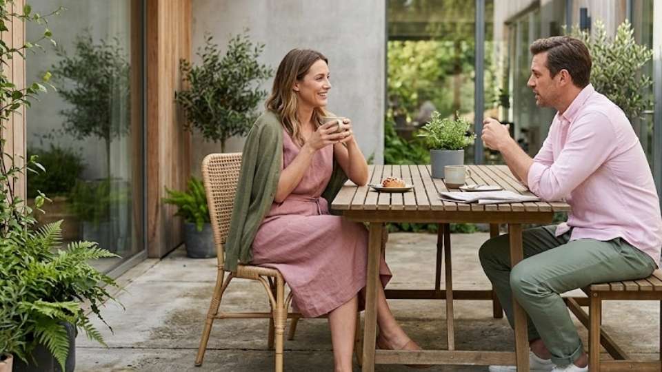 An Image of pink dress with green pant