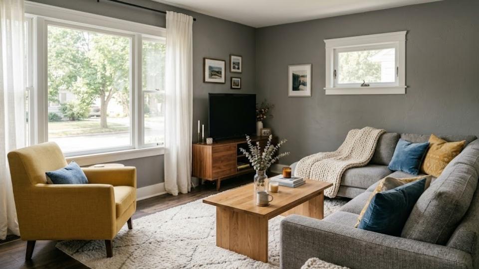 Gray walls in the living room