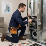 HVAC-technician-performing-maintenance-or-repair-on-a-residential-gas-furnace