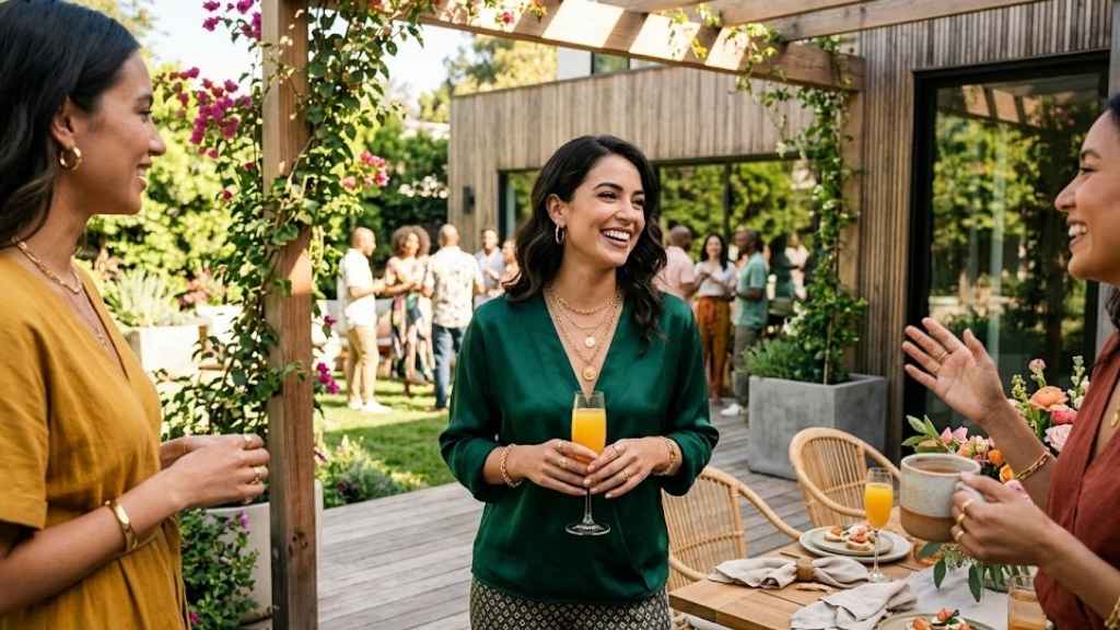 Image of Women Wearing Green Top With Gold necklace