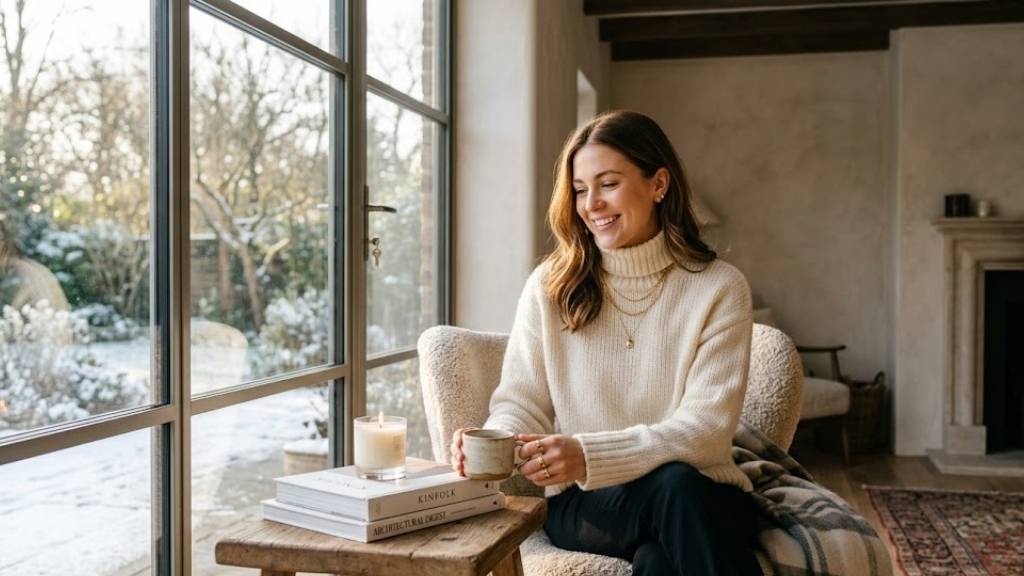 Image of Women Wearing Winter dress With Gold Jewelry