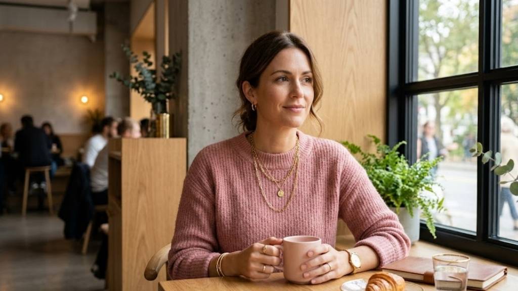Image of a Women wearing Pink Top With Gold Jewelry