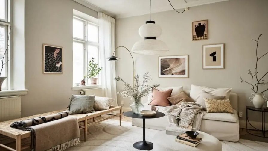 White and Cream Color with Gray Walls 