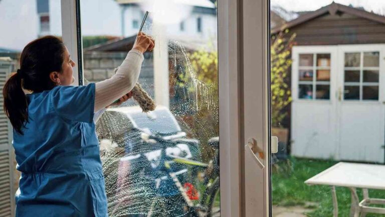 window-cleaning-service-in-progress-a-female-worker-is-cleaning-a-glass-window-pane-using-a-squeengee-and-a-spray-cleaner