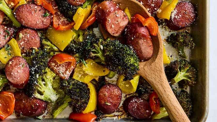 An Image Showing Buttered Sausage with Veggies