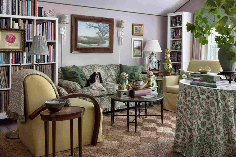cozy-layered-living-room-featuring-a-patterned-green-and-white-sofa-is-accented-with-green-throw-pillows