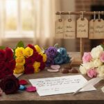 a-various-colored-roses-arranged-on-a-light-grey-surface