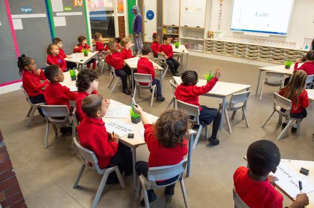 Why Bedfordshire Schools Opt for Major Summer Refurbishments around-10-to-12-young-children-are-visible-they-are-wearing-matching-school-uniforms-consisting-of-red-sweaters