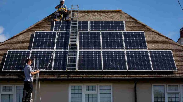 Energy-Saving Habits That Actually Work for Gainesville, GA Homeowners wo-technicians-installing-or-maintaining-a-large-array-of-monocrystalline-solar-panel