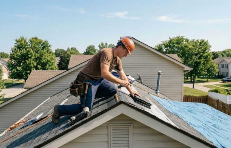 a-construction-worker-actively-repairing-an-asphalt-shingle-roof-on-a-residential-house